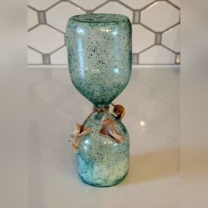Green Glass Hourglass with seashells Decor